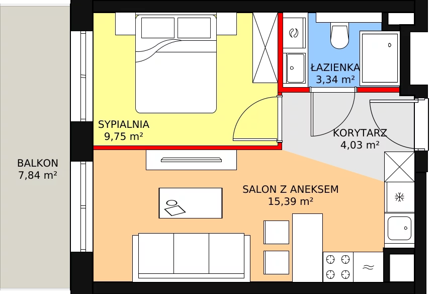 Mieszkanie 32,84 m², piętro 7, oferta nr D.08.05, NOW, Łódź, Widzew, Stary Widzew, ul. Dowborczyków 18