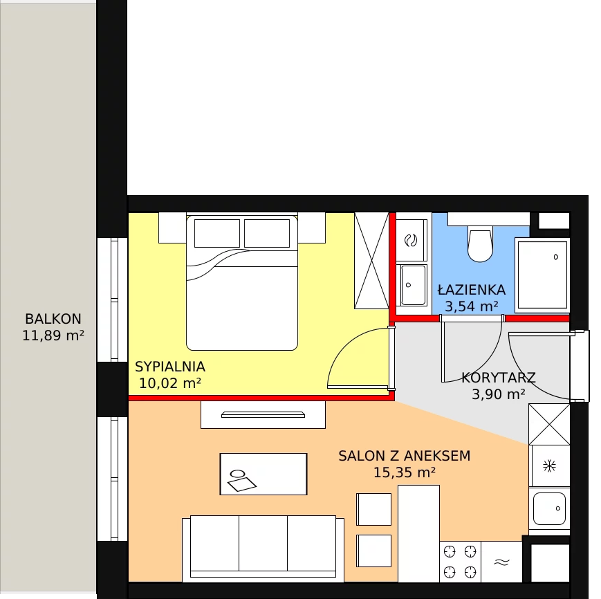 Mieszkanie 32,98 m², piętro 7, oferta nr D.08.06, NOW, Łódź, Widzew, Stary Widzew, ul. Dowborczyków 18