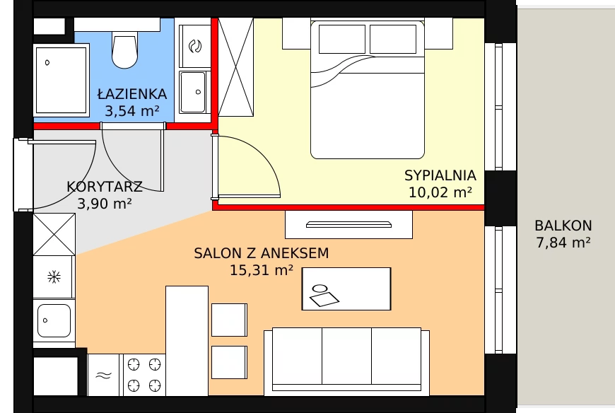 Mieszkanie 33,15 m², piętro 8, oferta nr D.09.02, NOW, Łódź, Widzew, Stary Widzew, ul. Dowborczyków 18