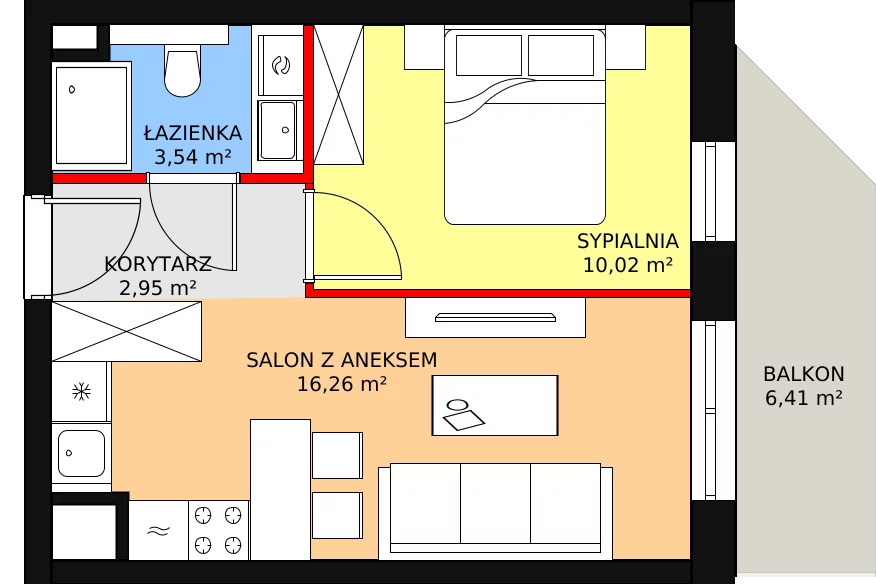 Mieszkanie 32,89 m², piętro 1, oferta nr E.02.01, NOW, Łódź, Widzew, Stary Widzew, ul. Dowborczyków 18