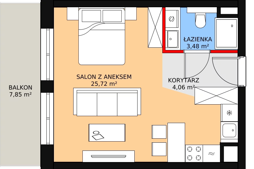 Mieszkanie 34,01 m², piętro 1, oferta nr E.02.06, NOW, Łódź, Widzew, Stary Widzew, ul. Dowborczyków 18