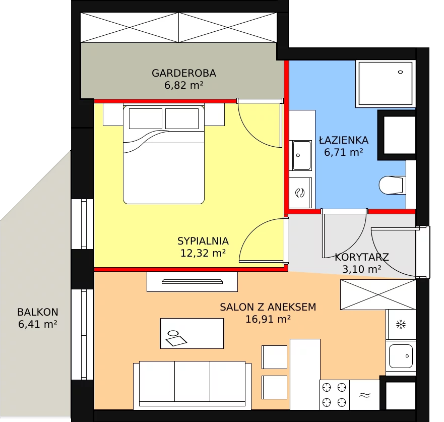 2 pokoje, apartament 46,04 m², piętro 1, oferta nr E.02.08, NOW, Łódź, Widzew, Stary Widzew, ul. Dowborczyków 18