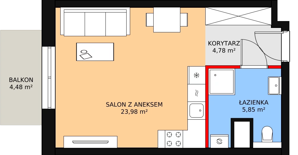 Mieszkanie 34,85 m², piętro 1, oferta nr E.02.11, NOW, Łódź, Widzew, Stary Widzew, ul. Dowborczyków 18