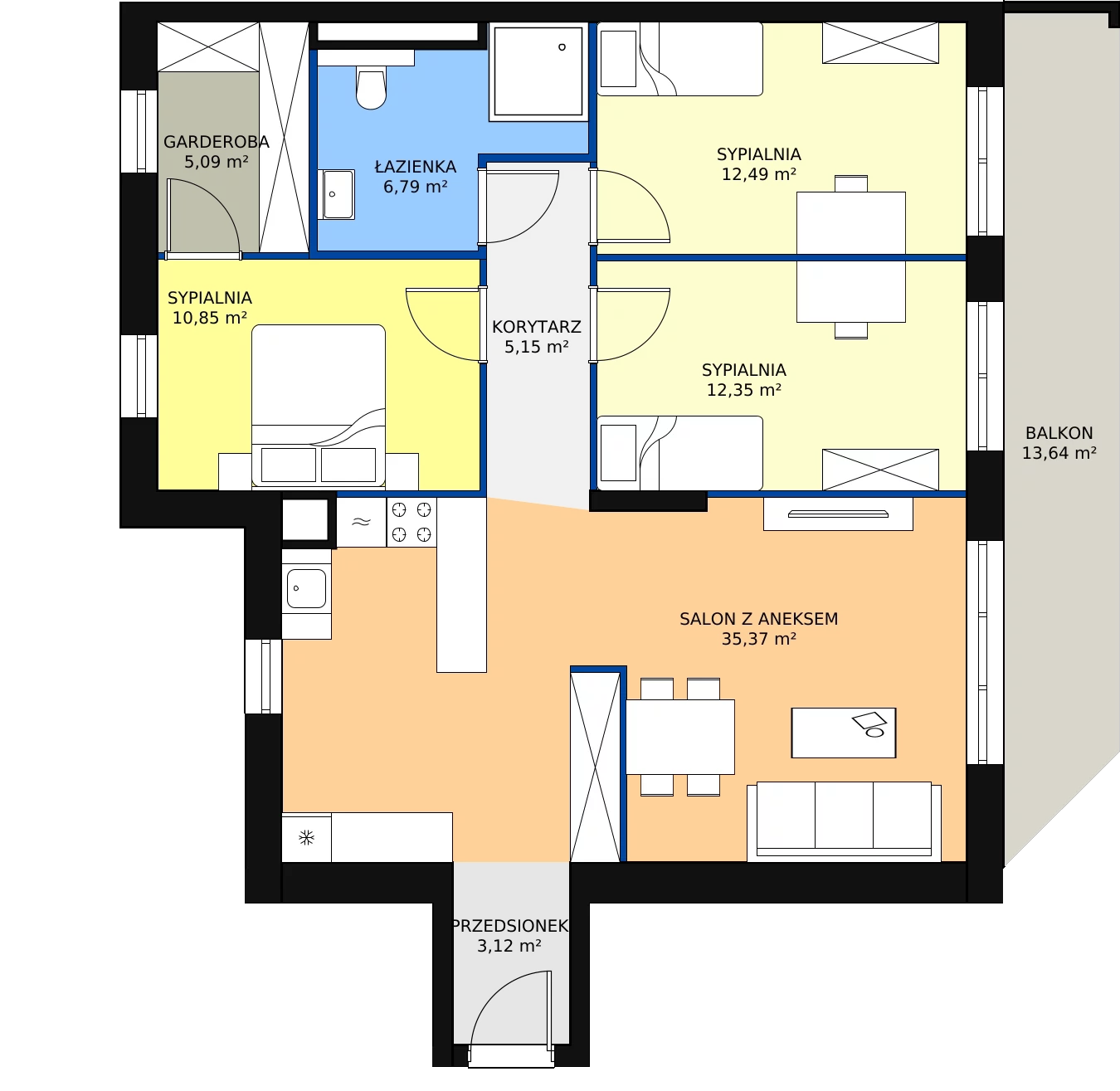 4 pokoje, apartament 93,16 m², piętro 1, oferta nr E.02.13, NOW, Łódź, Widzew, Stary Widzew, ul. Dowborczyków 18