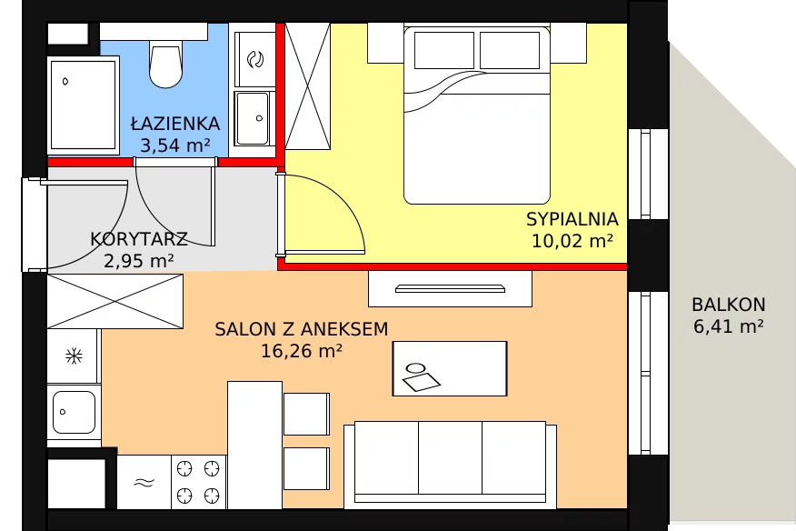 Mieszkanie 32,89 m², piętro 2, oferta nr E.03.01, NOW, Łódź, Widzew, Stary Widzew, ul. Dowborczyków 18