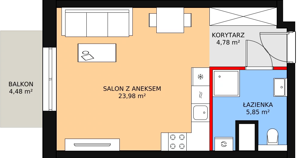 Mieszkanie 34,85 m², piętro 2, oferta nr E.03.11, NOW, Łódź, Widzew, Stary Widzew, ul. Dowborczyków 18