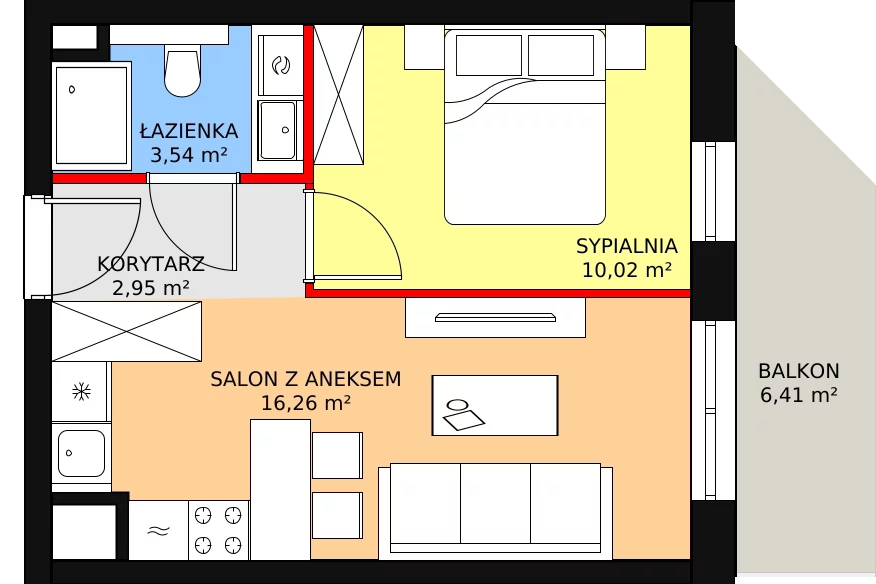 Mieszkanie 32,88 m², piętro 3, oferta nr E.04.01, NOW, Łódź, Widzew, Stary Widzew, ul. Dowborczyków 18