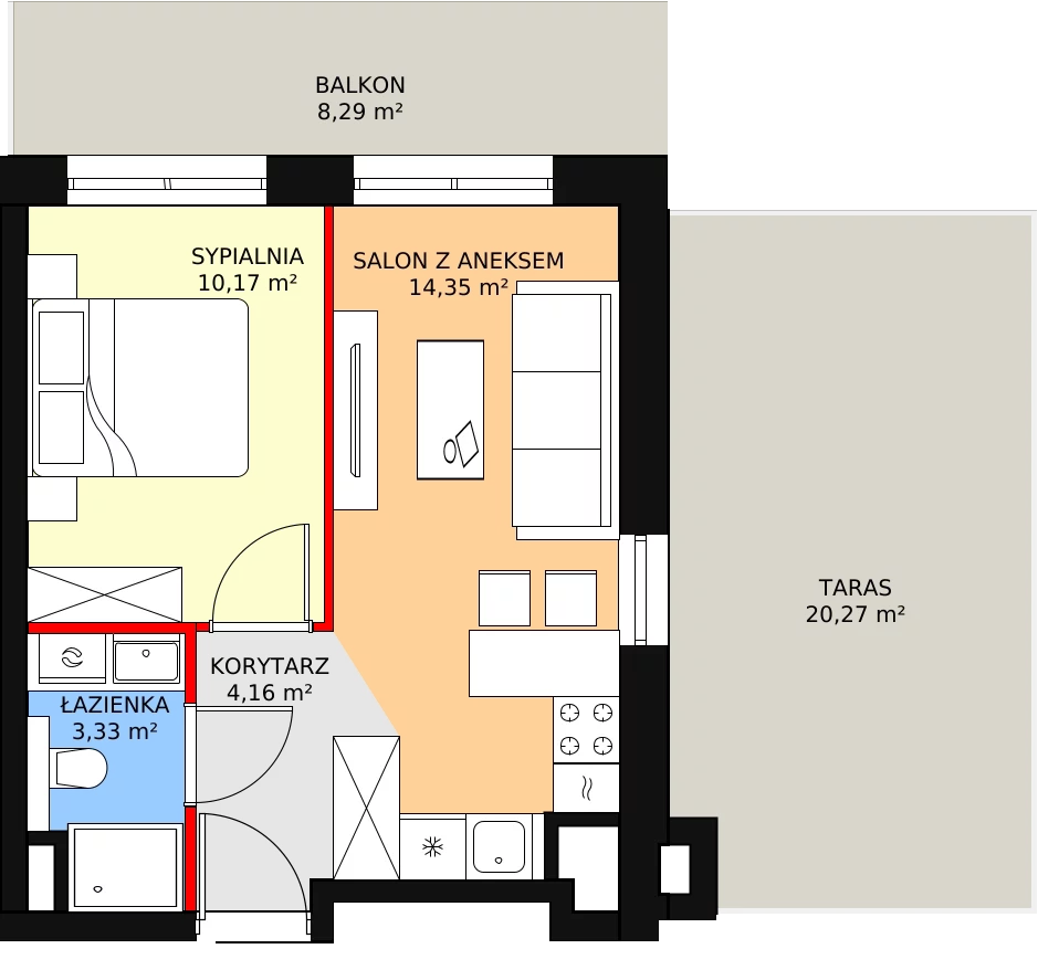 Mieszkanie 32,48 m², piętro 3, oferta nr E.04.02, NOW, Łódź, Widzew, Stary Widzew, ul. Dowborczyków 18