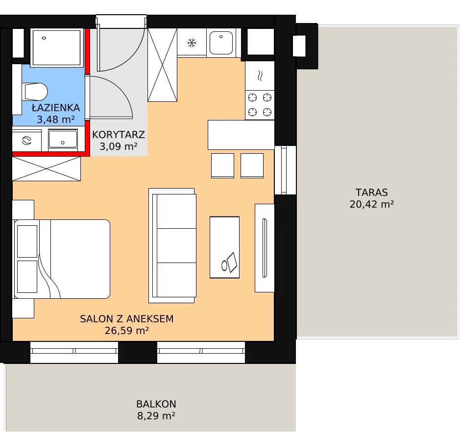 Mieszkanie 33,61 m², piętro 3, oferta nr E.04.03, NOW, Łódź, Widzew, Stary Widzew, ul. Dowborczyków 18