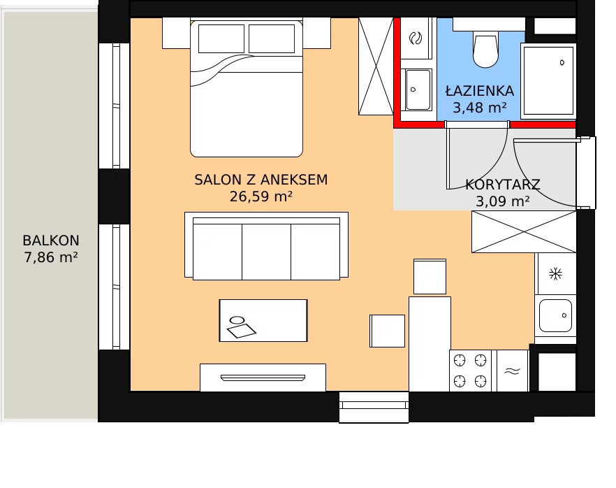 Mieszkanie 33,61 m², piętro 5, oferta nr E.06.03, NOW, Łódź, Widzew, Stary Widzew, ul. Dowborczyków 18