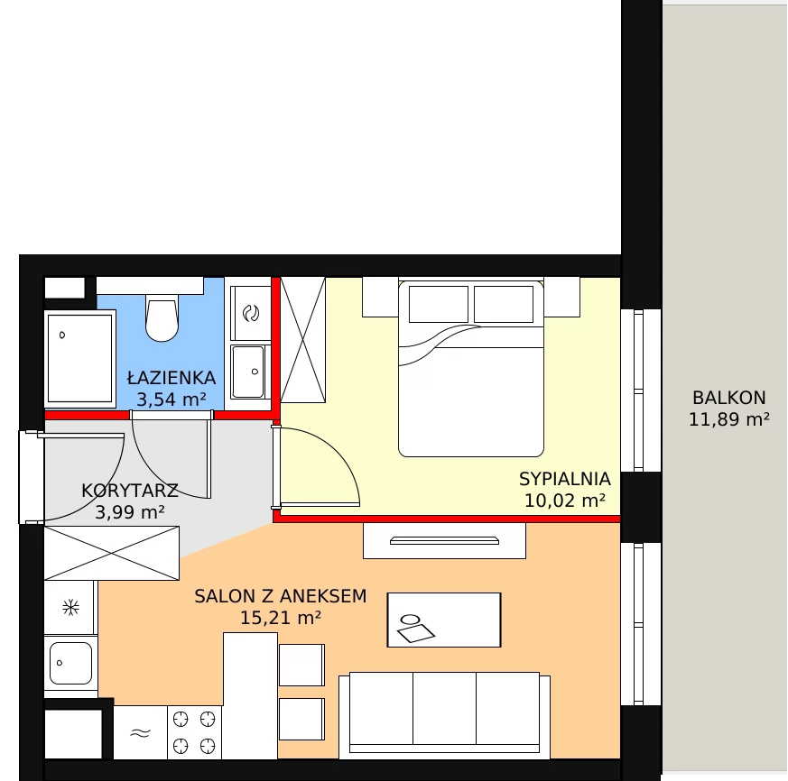 Mieszkanie 32,96 m², piętro 6, oferta nr E.07.01, NOW, Łódź, Widzew, Stary Widzew, ul. Dowborczyków 18