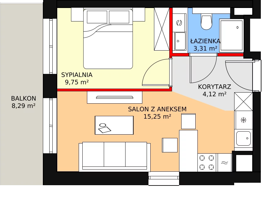 Mieszkanie 32,69 m², piętro 6, oferta nr E.07.03, NOW, Łódź, Widzew, Stary Widzew, ul. Dowborczyków 18