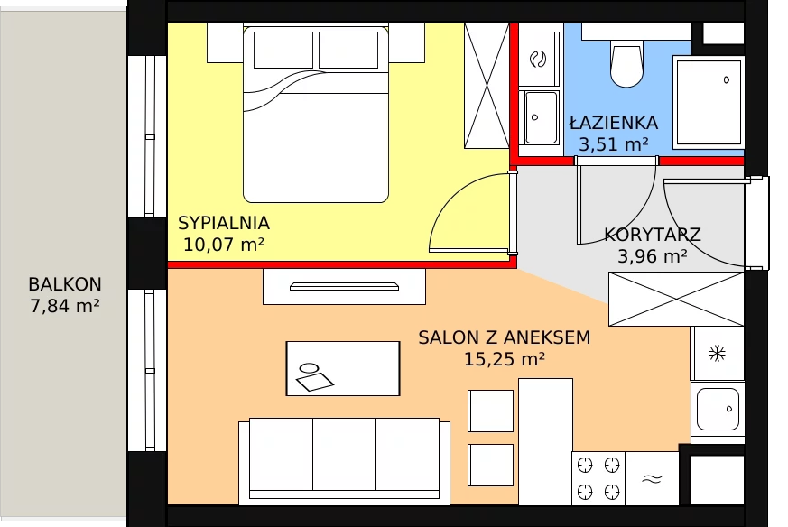 Mieszkanie 33,30 m², piętro 6, oferta nr E.07.04, NOW, Łódź, Widzew, Stary Widzew, ul. Dowborczyków 18