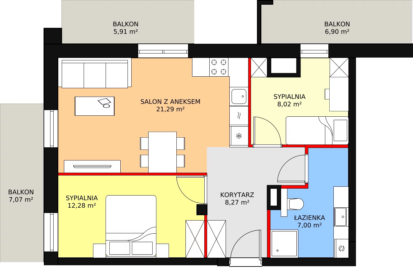 3 pokoje, apartament 57,21 m², piętro 6, oferta nr E.07.07, NOW, Łódź, Widzew, Stary Widzew, ul. Dowborczyków 18