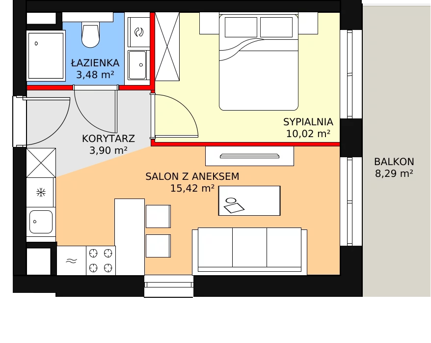 Mieszkanie 32,82 m², piętro 7, oferta nr E.08.02, NOW, Łódź, Widzew, Stary Widzew, ul. Dowborczyków 18