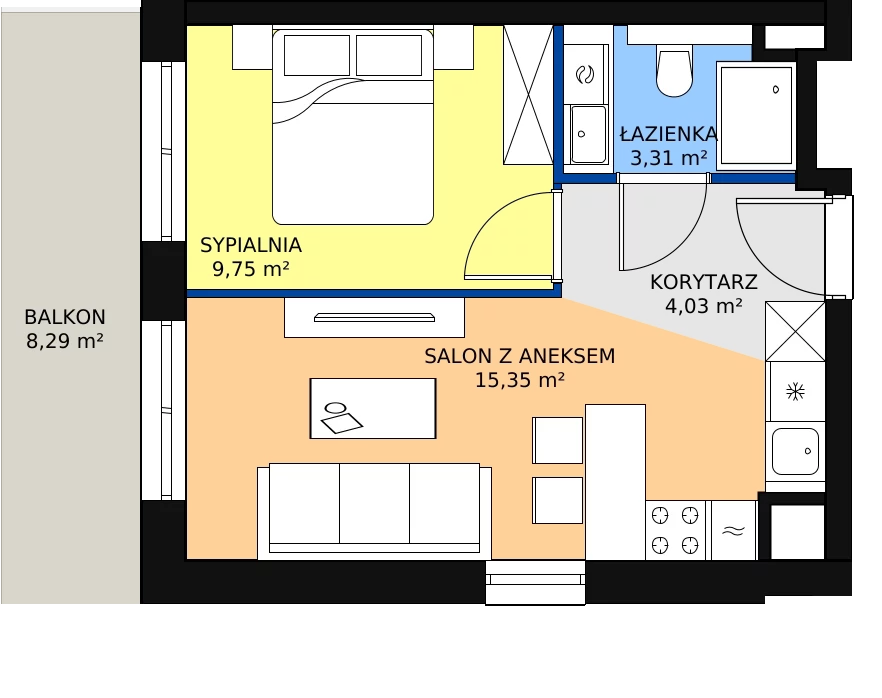 2 pokoje, apartament 32,70 m², piętro 7, oferta nr E.08.03, NOW, Łódź, Widzew, Stary Widzew, ul. Dowborczyków 18
