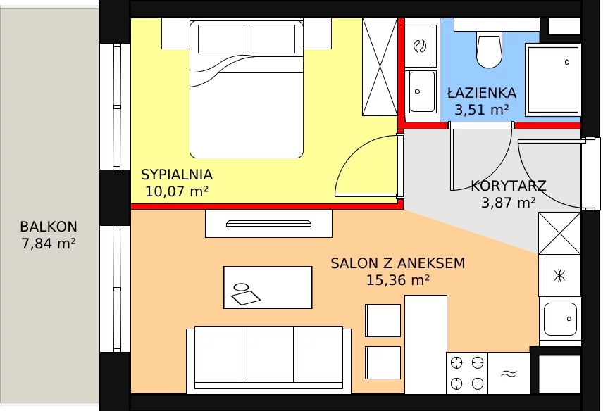 Mieszkanie 33,35 m², piętro 7, oferta nr E.08.04, NOW, Łódź, Widzew, Stary Widzew, ul. Dowborczyków 18