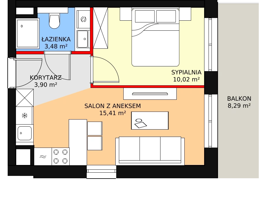 2 pokoje, mieszkanie 33,31 m², piętro 8, oferta nr E.09.02, NOW, Łódź, Widzew, Stary Widzew, ul. Dowborczyków 18