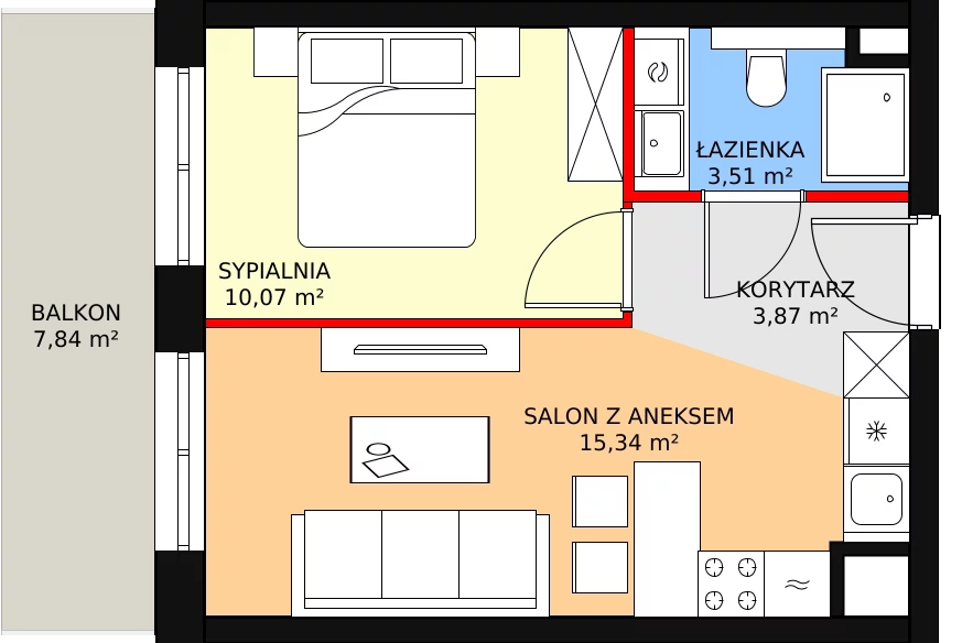 Mieszkanie 33,35 m², piętro 8, oferta nr E.09.04, NOW, Łódź, Widzew, Stary Widzew, ul. Dowborczyków 18