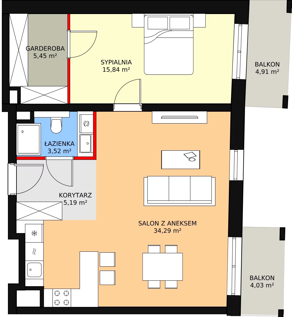 2 pokoje, apartament 42,75 m², piętro 1, oferta nr F.02.03, NOW, Łódź, Widzew, Stary Widzew, ul. Dowborczyków 18