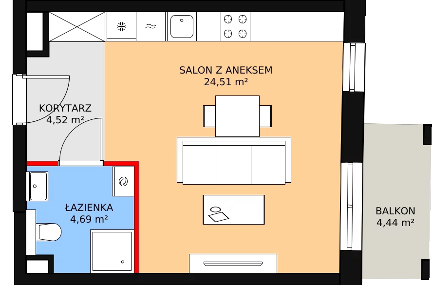 Mieszkanie 33,89 m², piętro 1, oferta nr F.02.07, NOW, Łódź, Widzew, Stary Widzew, ul. Dowborczyków 18