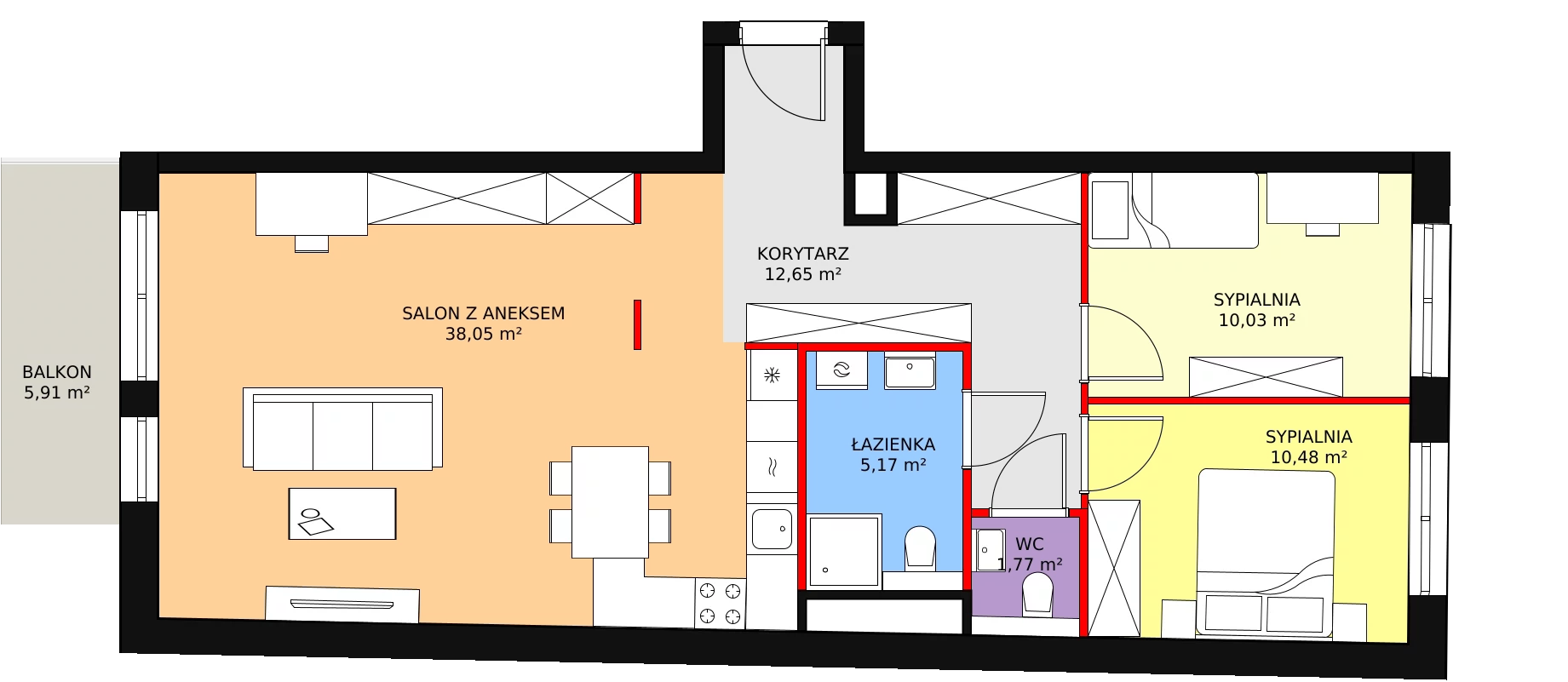 3 pokoje, apartament 78,87 m², piętro 1, oferta nr F.02.08, NOW, Łódź, Widzew, Stary Widzew, ul. Dowborczyków 18