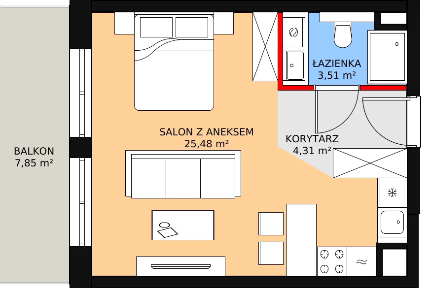 Mieszkanie 33,62 m², piętro 1, oferta nr F.02.09, NOW, Łódź, Widzew, Stary Widzew, ul. Dowborczyków 18