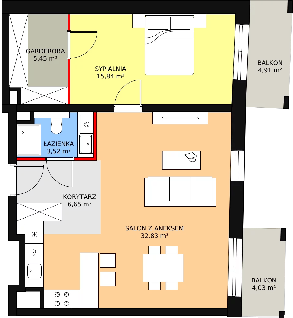 2 pokoje, apartament 42,75 m², piętro 2, oferta nr F.03.03, NOW, Łódź, Widzew, Stary Widzew, ul. Dowborczyków 18