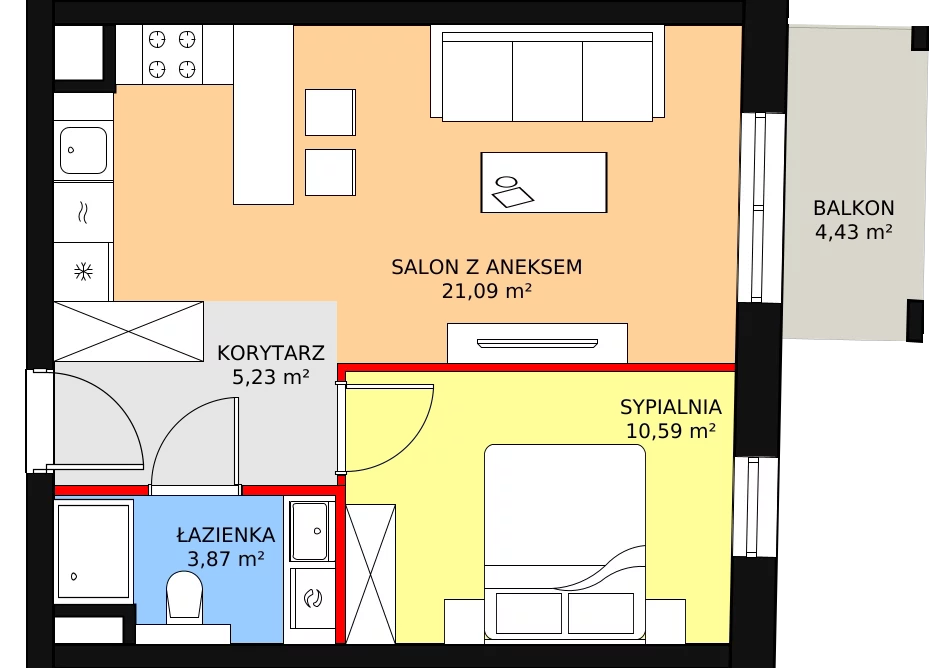 2 pokoje, mieszkanie 41,19 m², piętro 2, oferta nr F.03.04, NOW, Łódź, Widzew, Stary Widzew, ul. Dowborczyków 18