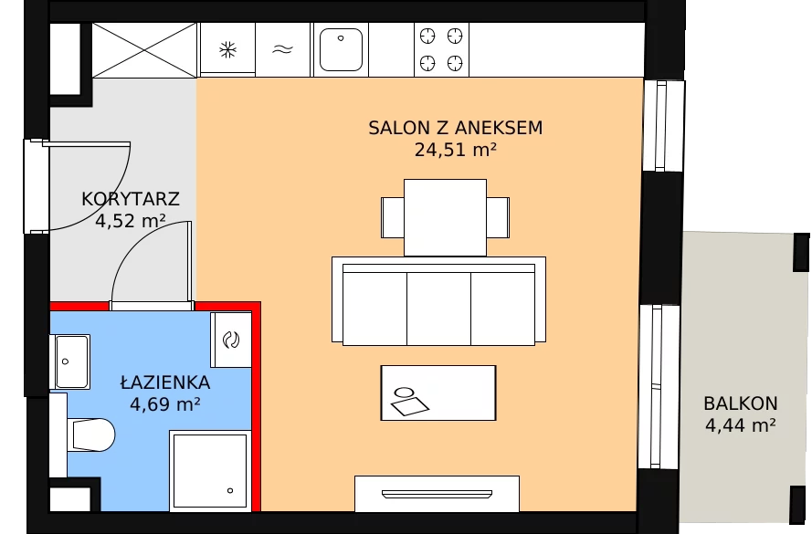 Mieszkanie 33,89 m², piętro 2, oferta nr F.03.07, NOW, Łódź, Widzew, Stary Widzew, ul. Dowborczyków 18