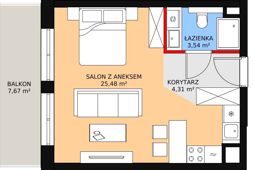 Mieszkanie 33,60 m², piętro 3, oferta nr F.04.09, NOW, Łódź, Widzew, Stary Widzew, ul. Dowborczyków 18