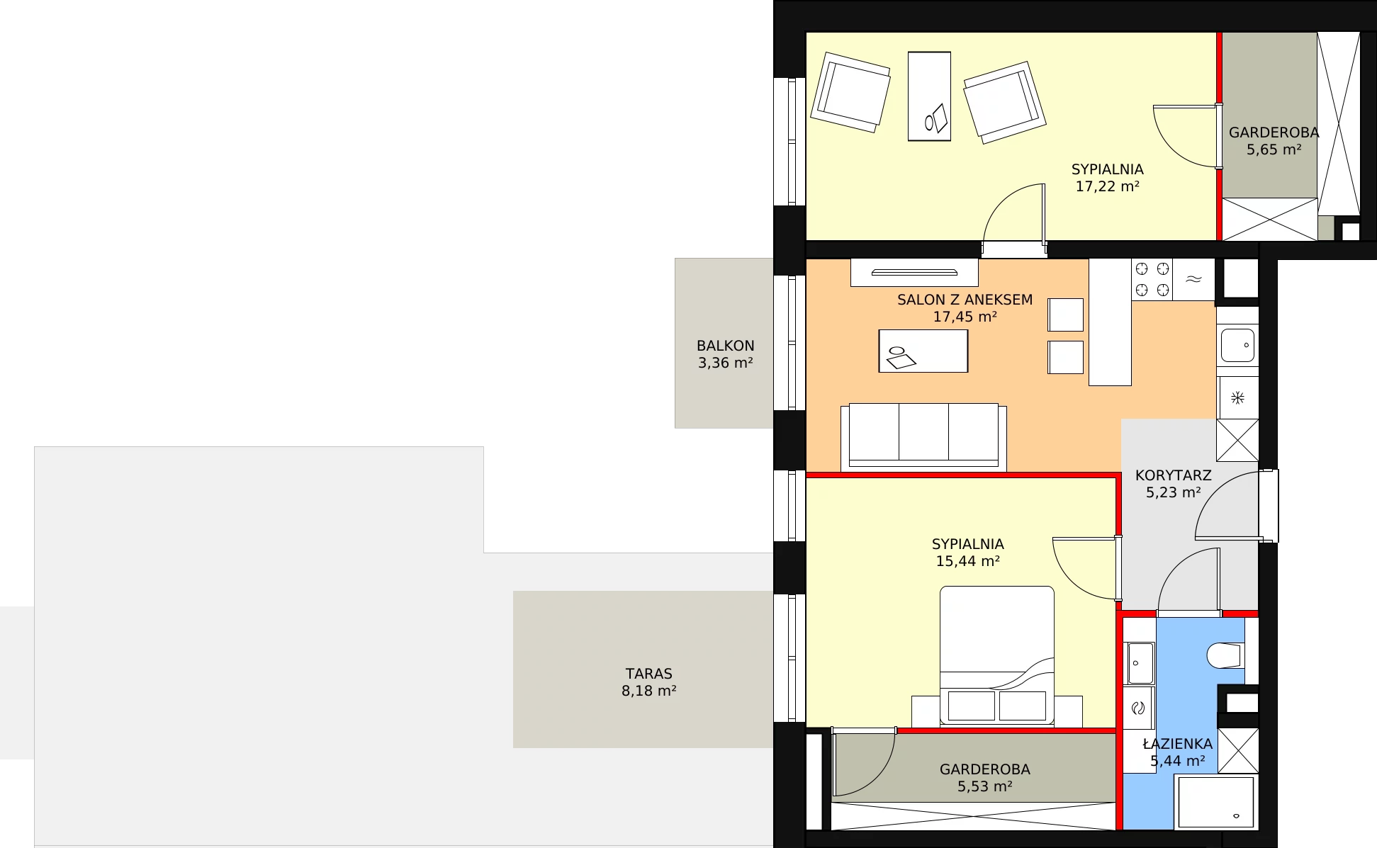 3 pokoje, apartament 41,62 m², piętro 4, oferta nr F.05.01, NOW, Łódź, Widzew, Stary Widzew, ul. Dowborczyków 18