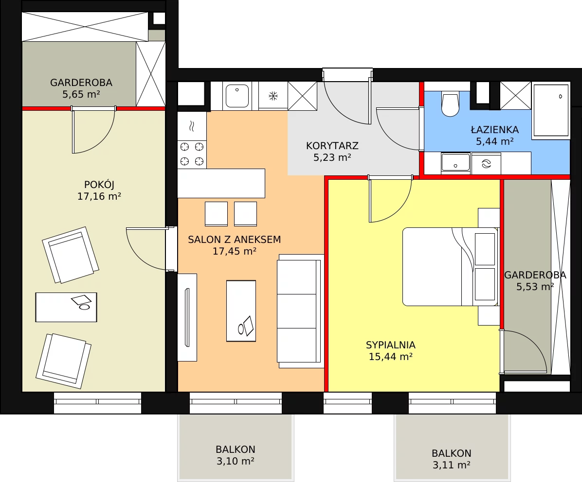 3 pokoje, apartament 41,62 m², piętro 5, oferta nr F.06.01, NOW, Łódź, Widzew, Stary Widzew, ul. Dowborczyków 18