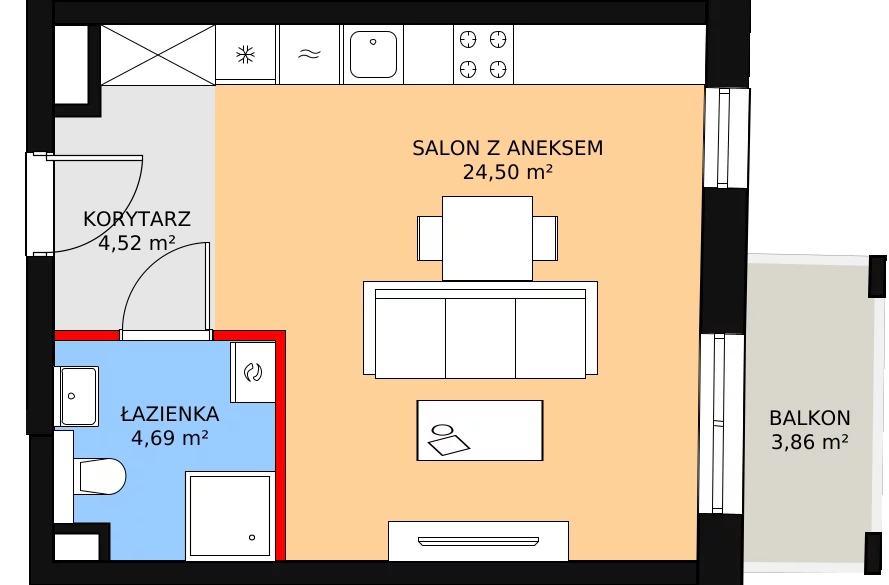 Mieszkanie 33,86 m², piętro 5, oferta nr F.06.06, NOW, Łódź, Widzew, Stary Widzew, ul. Dowborczyków 18