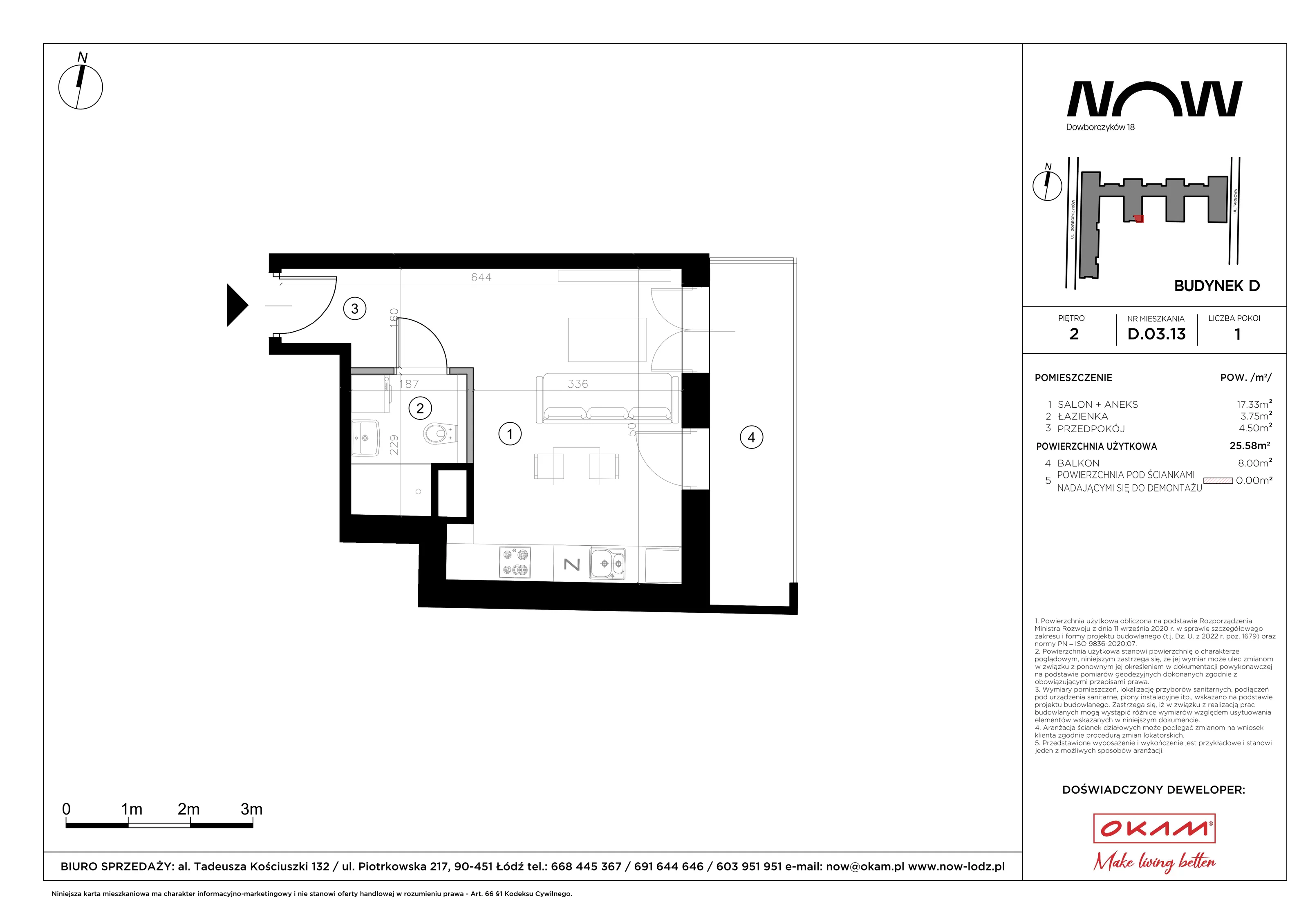 1 pokój, apartament 25,58 m², piętro 2, oferta nr D.03.13, NOW, Łódź, Widzew, Stary Widzew, ul. Dowborczyków 18