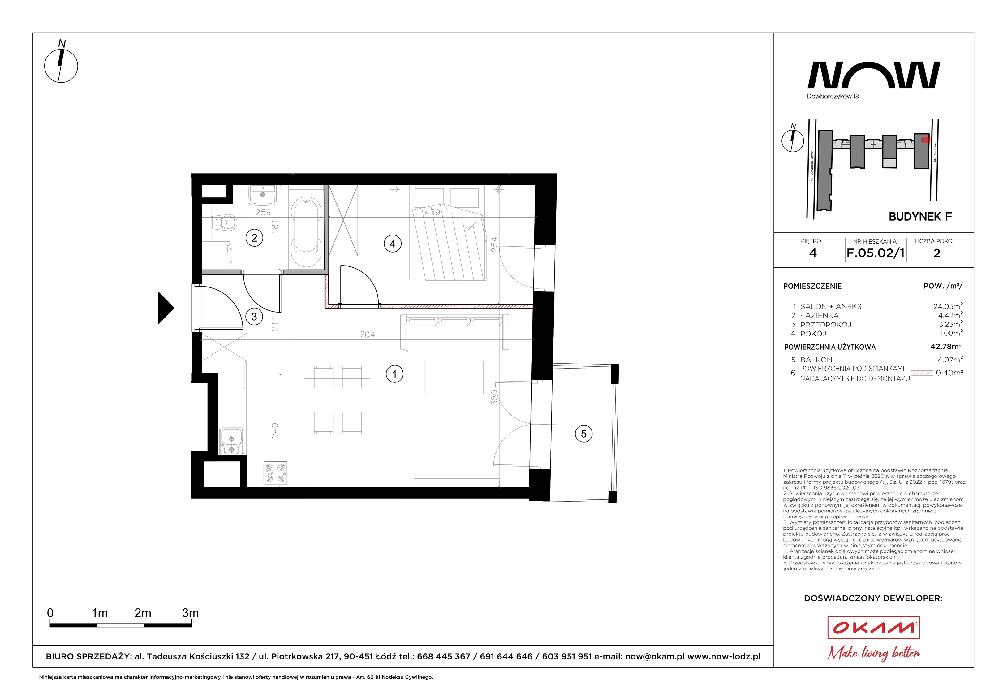 2 pokoje, apartament 42,78 m², piętro 4, oferta nr F.05.02/1, NOW, Łódź, Widzew, Stary Widzew, ul. Dowborczyków 18