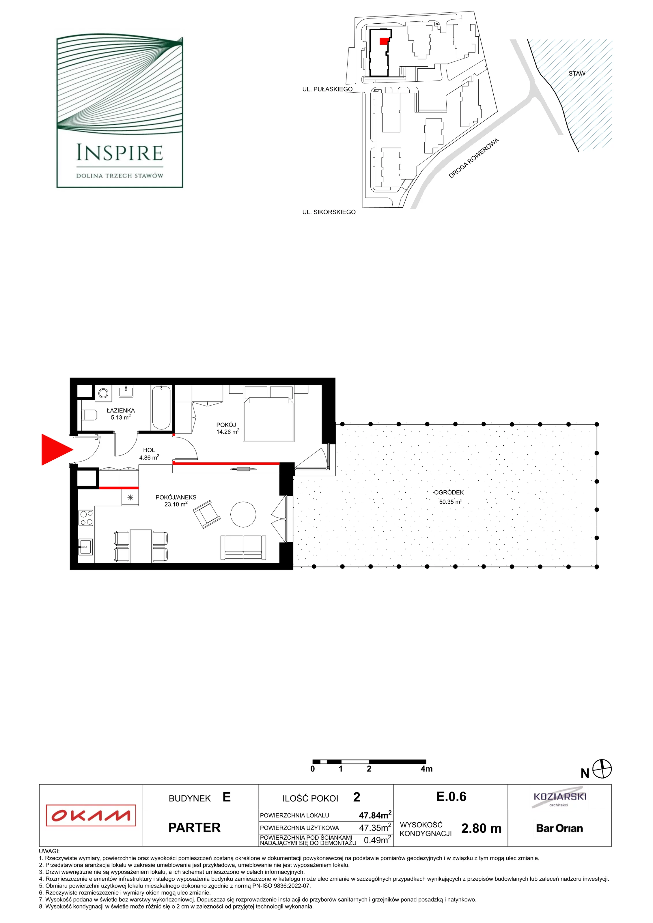 Mieszkanie 47,35 m², parter, oferta nr E.0.6, Inspire, Katowice, Osiedle Paderewskiego-Muchowiec, Dolina Trzech Stawów, ul. gen. Sikorskiego 41