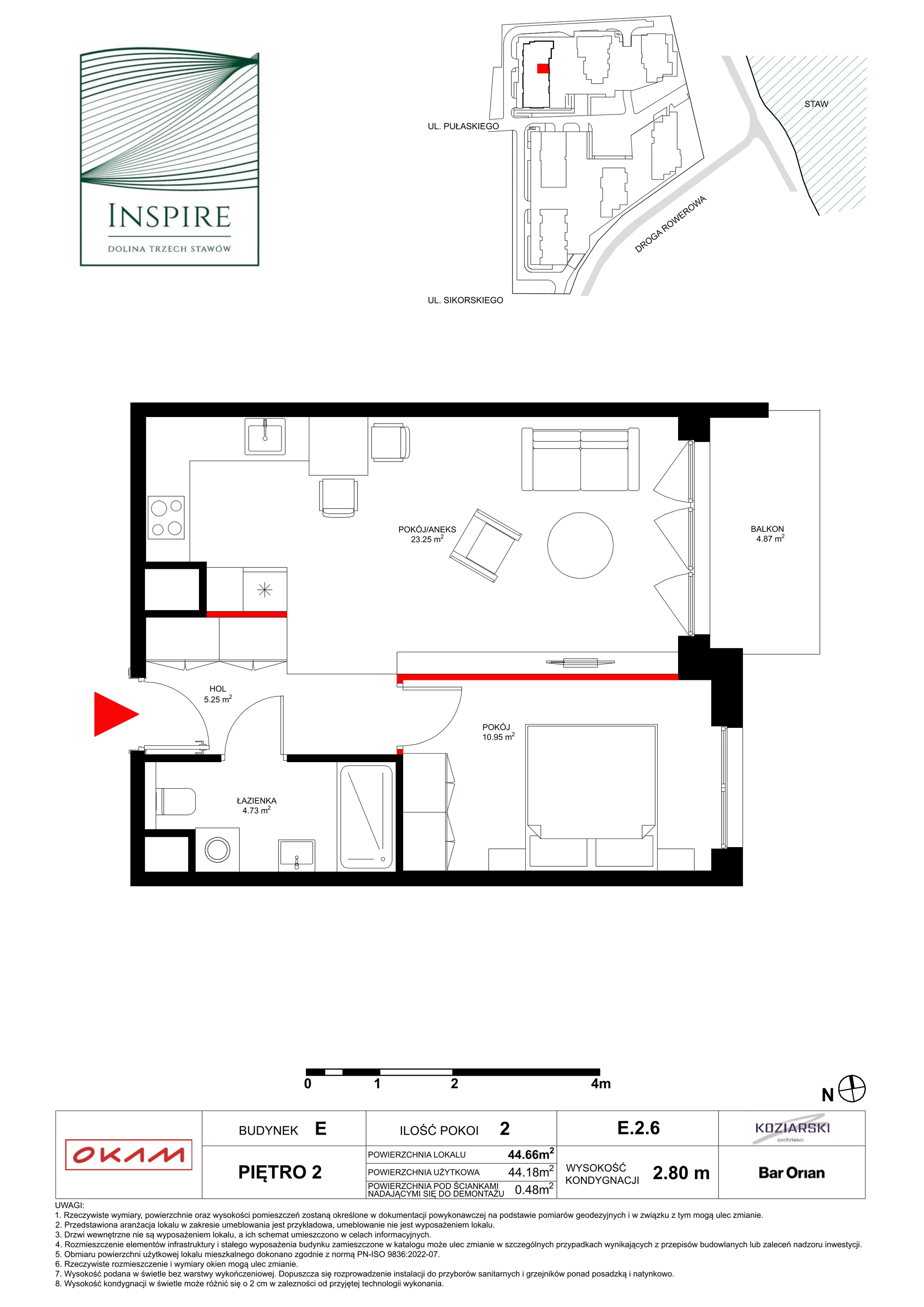 Apartament 44,18 m², piętro 2, oferta nr E.2.6, Inspire, Katowice, Osiedle Paderewskiego-Muchowiec, Dolina Trzech Stawów, ul. gen. Sikorskiego 41