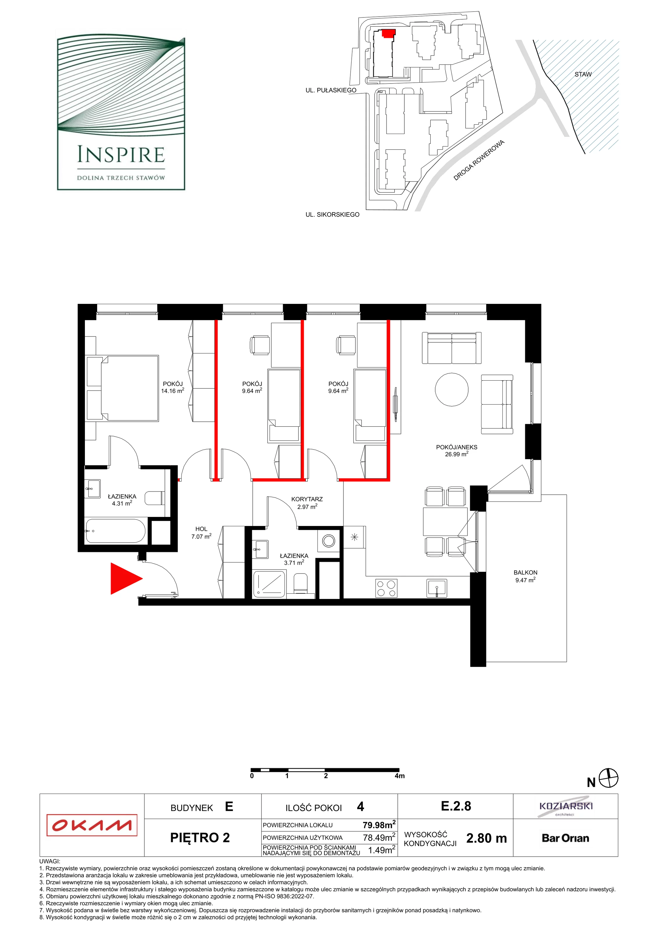 Mieszkanie 78,49 m², piętro 2, oferta nr E.2.8, Inspire, Katowice, Osiedle Paderewskiego-Muchowiec, Dolina Trzech Stawów, ul. gen. Sikorskiego 41