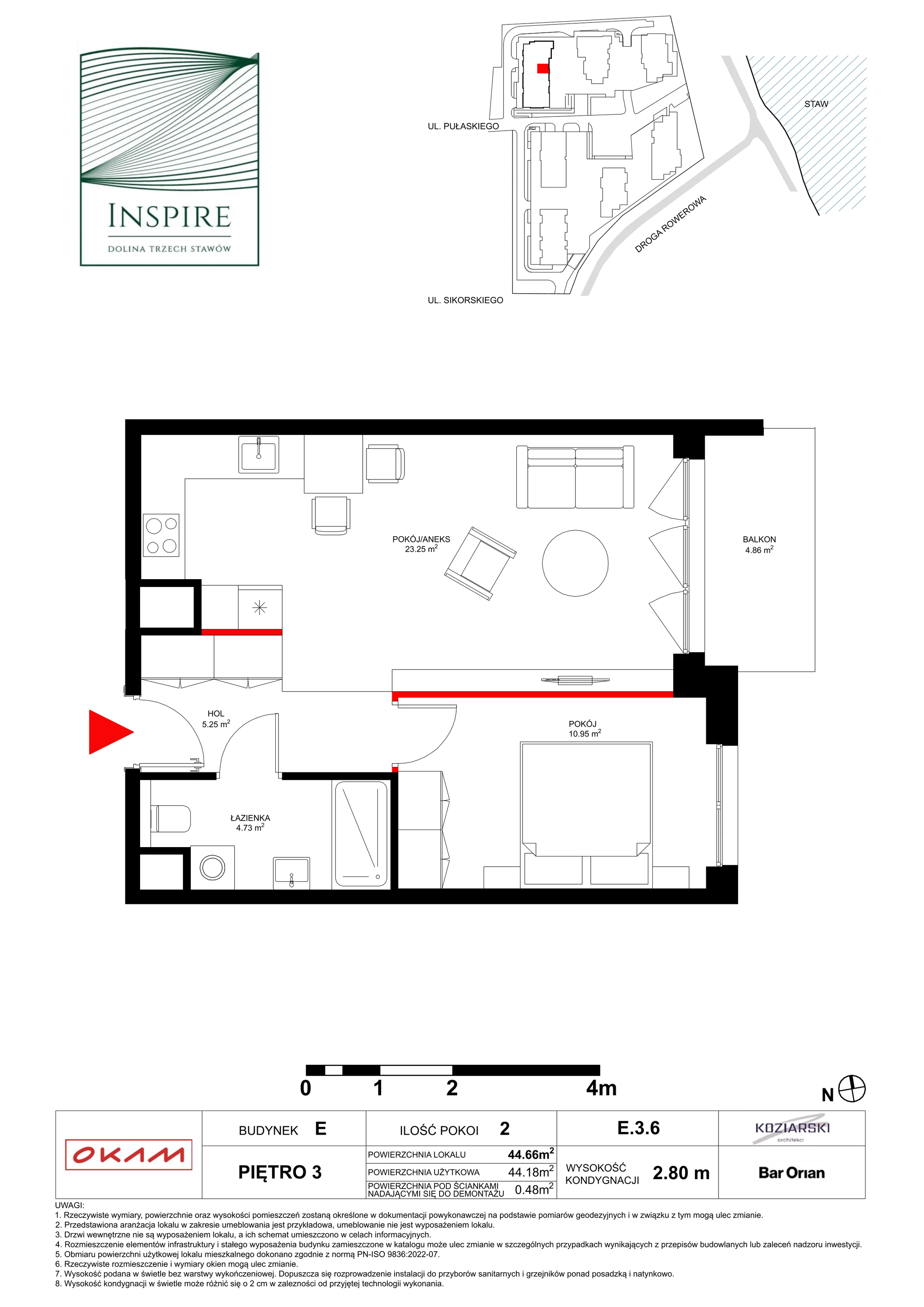 Apartament 44,18 m², piętro 3, oferta nr E.3.6, Inspire, Katowice, Osiedle Paderewskiego-Muchowiec, Dolina Trzech Stawów, ul. gen. Sikorskiego 41