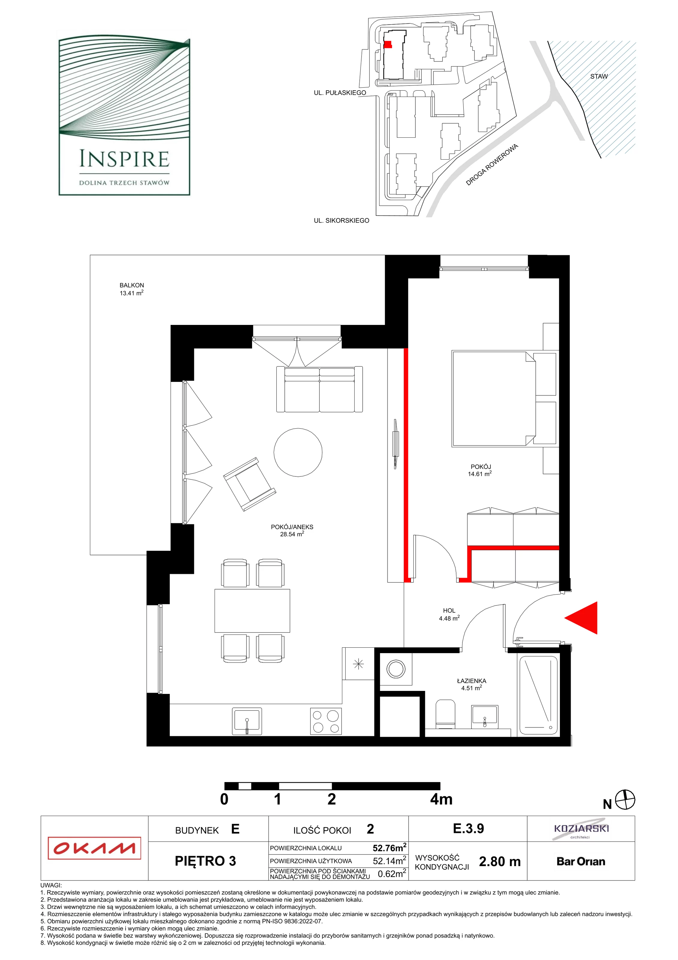 Apartament 52,14 m², piętro 3, oferta nr E.3.9, Inspire, Katowice, Osiedle Paderewskiego-Muchowiec, Dolina Trzech Stawów, ul. gen. Sikorskiego 41