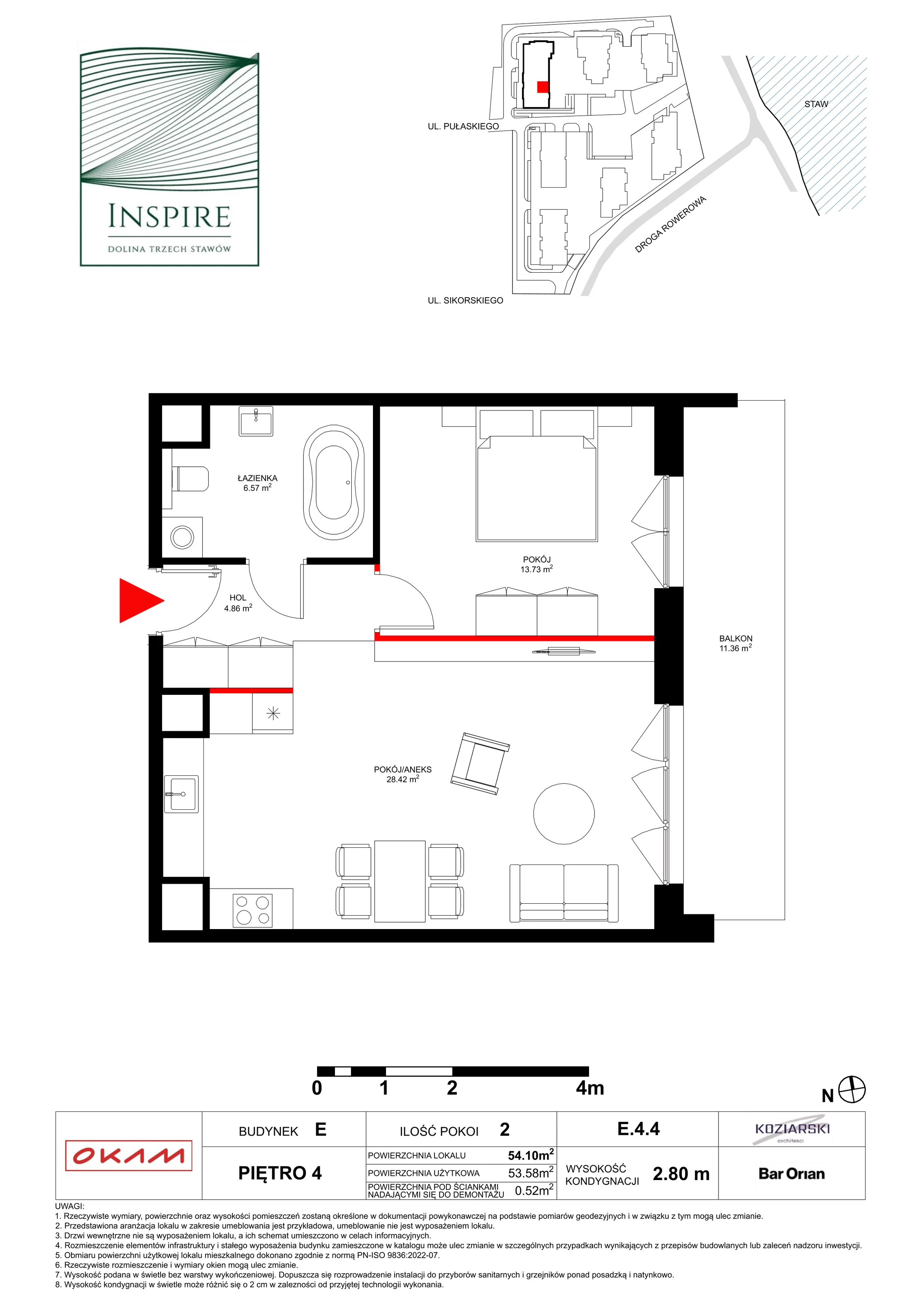 Apartament 53,58 m², piętro 4, oferta nr E.4.4, Inspire, Katowice, Osiedle Paderewskiego-Muchowiec, Dolina Trzech Stawów, ul. gen. Sikorskiego 41