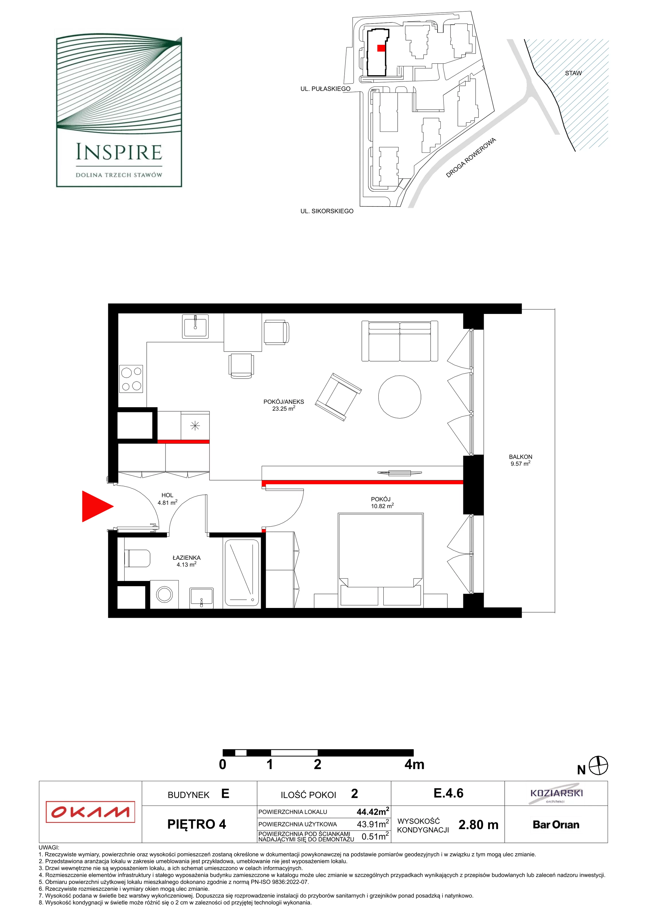 Apartament 43,91 m², piętro 4, oferta nr E.4.6, Inspire, Katowice, Osiedle Paderewskiego-Muchowiec, Dolina Trzech Stawów, ul. gen. Sikorskiego 41