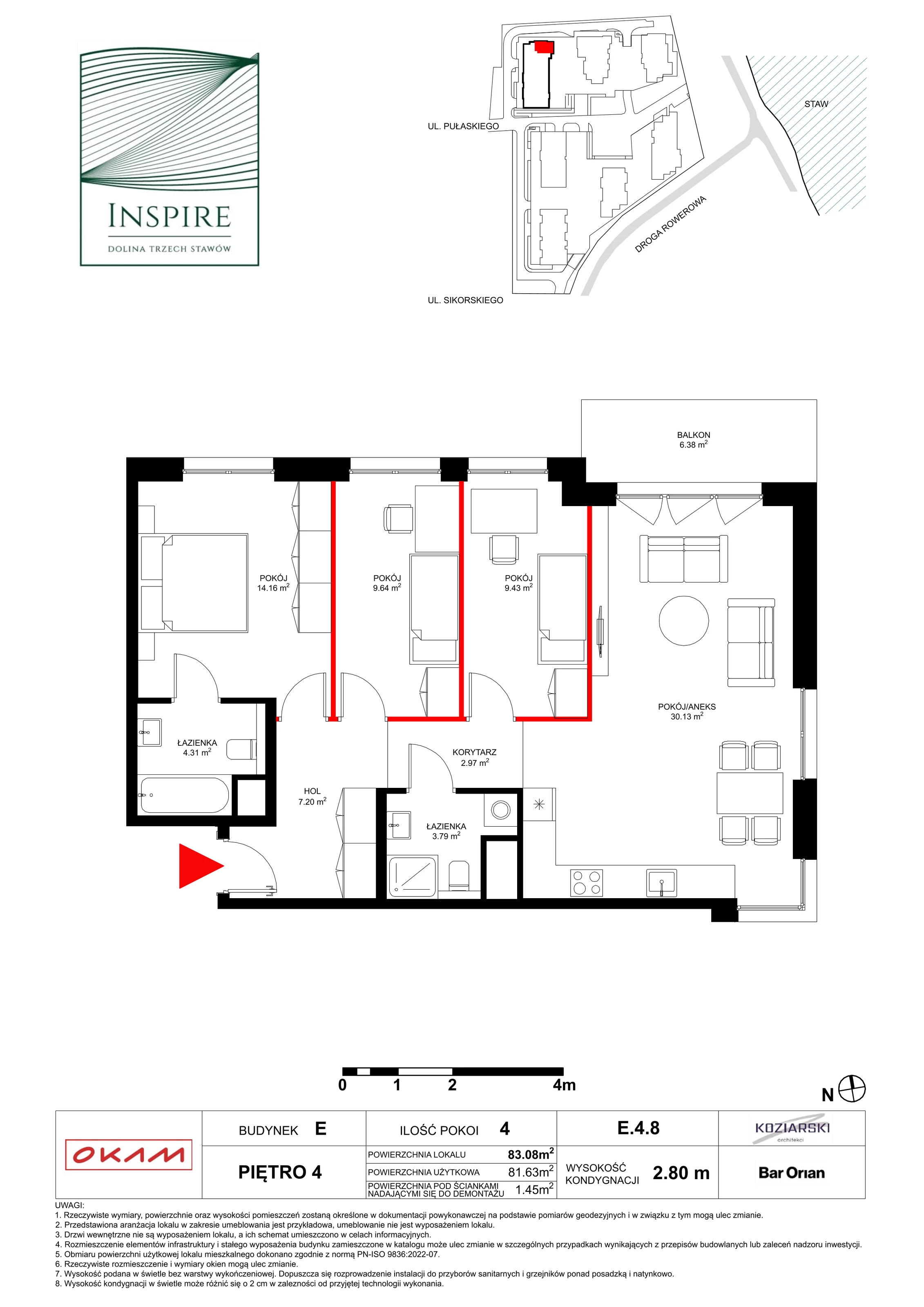 Mieszkanie 81,63 m², piętro 4, oferta nr E.4.8, Inspire, Katowice, Osiedle Paderewskiego-Muchowiec, Dolina Trzech Stawów, ul. gen. Sikorskiego 41