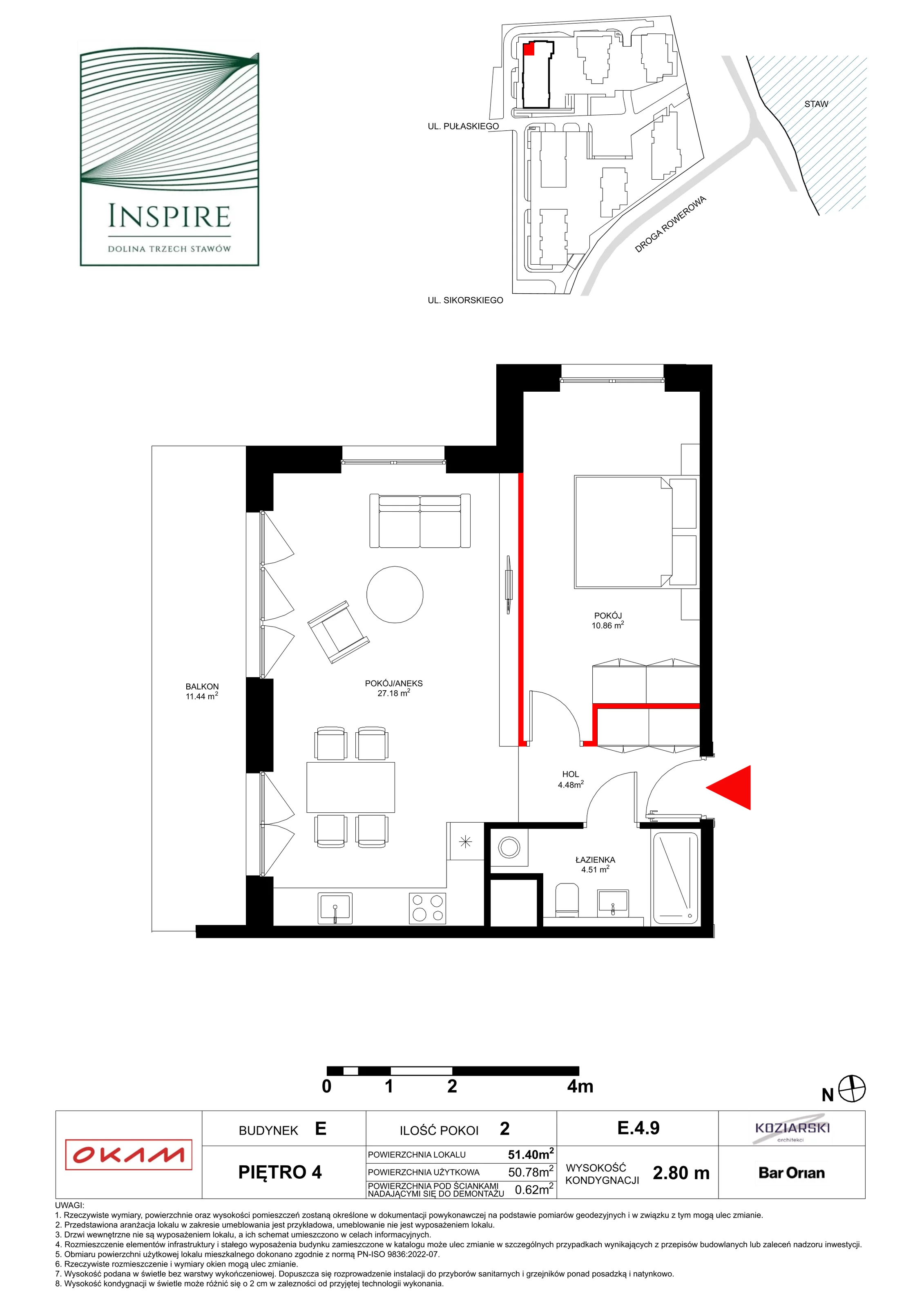 Apartament 50,78 m², piętro 4, oferta nr E.4.9, Inspire, Katowice, Osiedle Paderewskiego-Muchowiec, Dolina Trzech Stawów, ul. gen. Sikorskiego 41