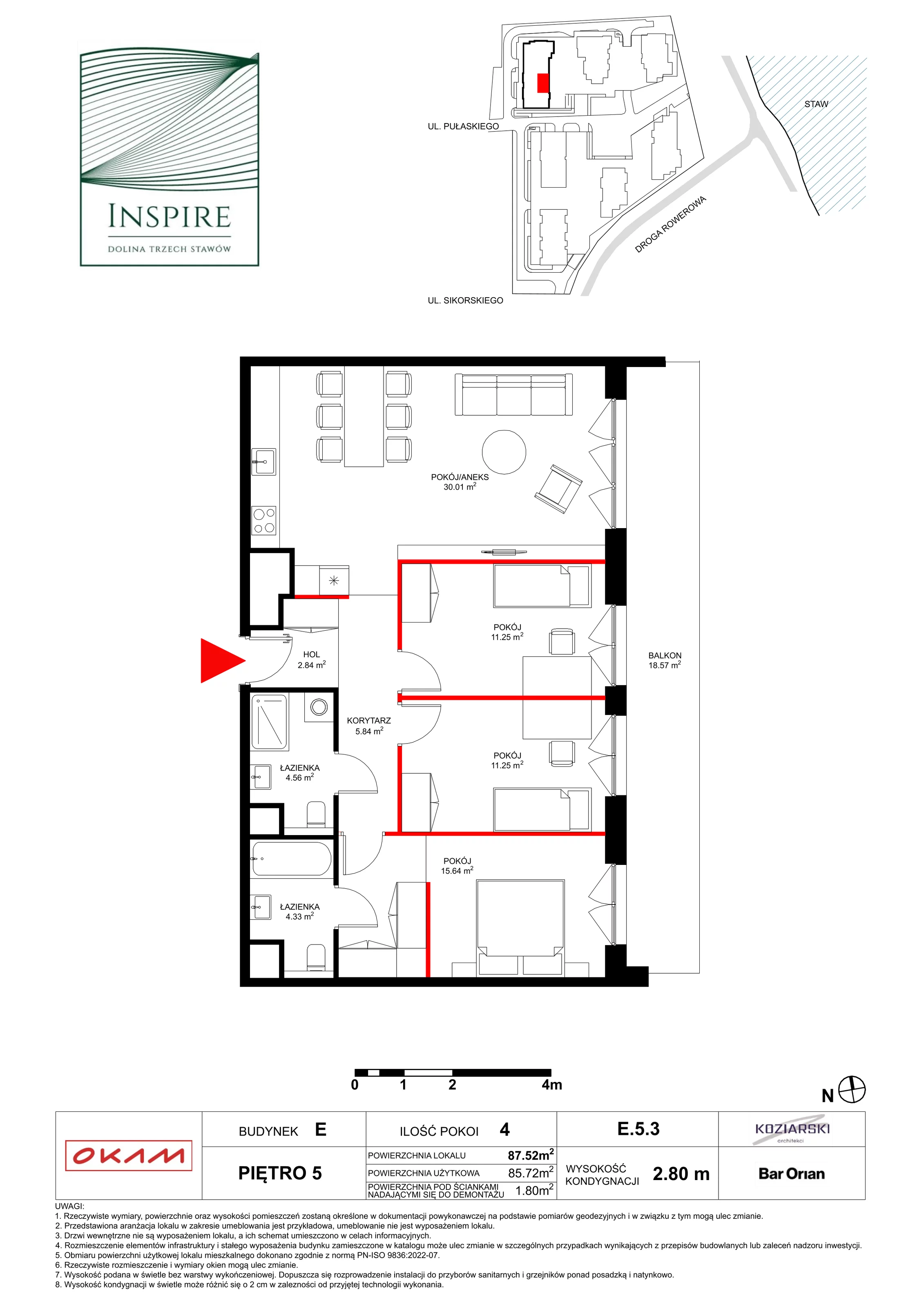 Mieszkanie 85,72 m², piętro 5, oferta nr E.5.3, Inspire, Katowice, Osiedle Paderewskiego-Muchowiec, Dolina Trzech Stawów, ul. gen. Sikorskiego 41