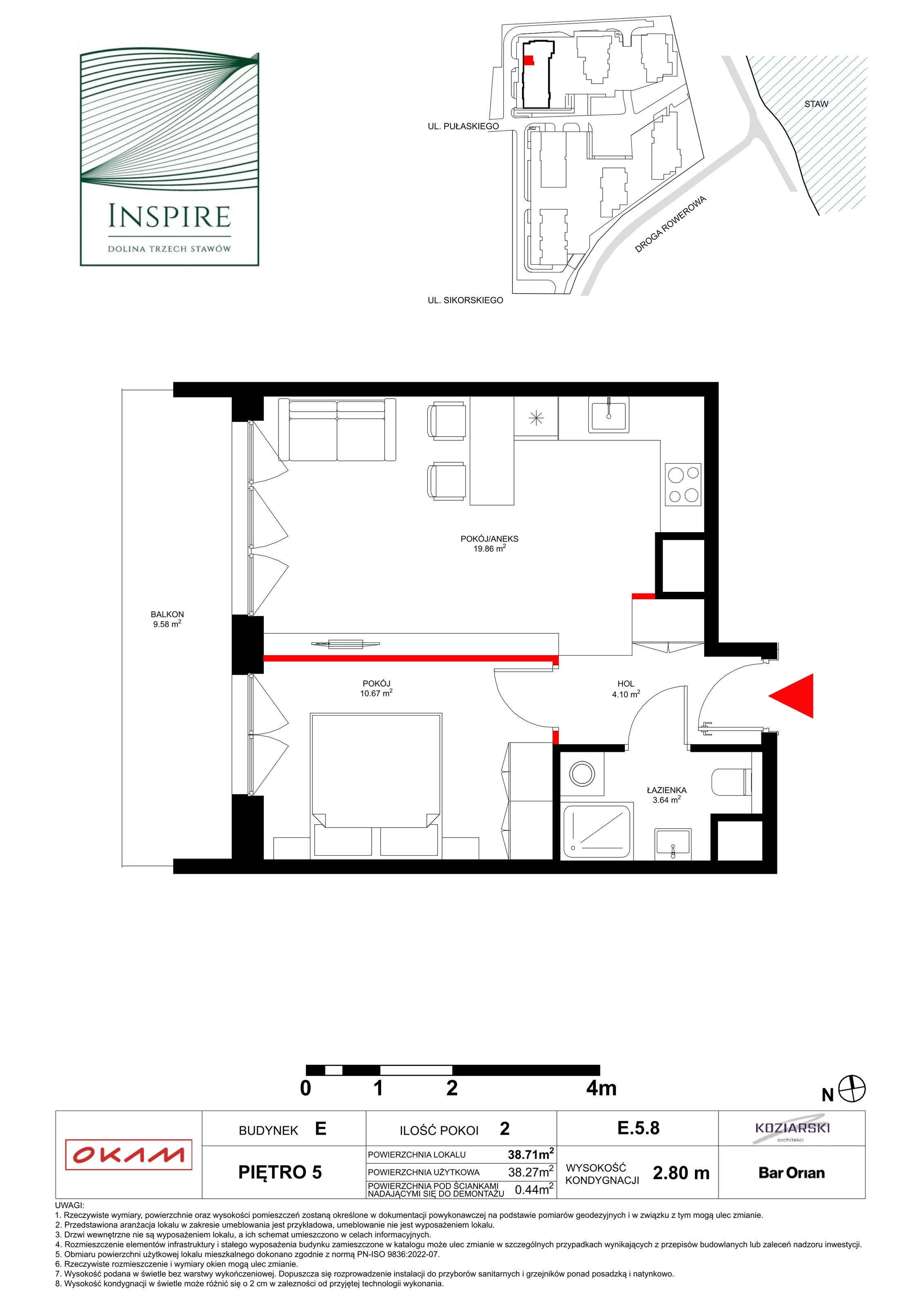 Mieszkanie 38,27 m², piętro 5, oferta nr E.5.8, Inspire, Katowice, Osiedle Paderewskiego-Muchowiec, Dolina Trzech Stawów, ul. gen. Sikorskiego 41