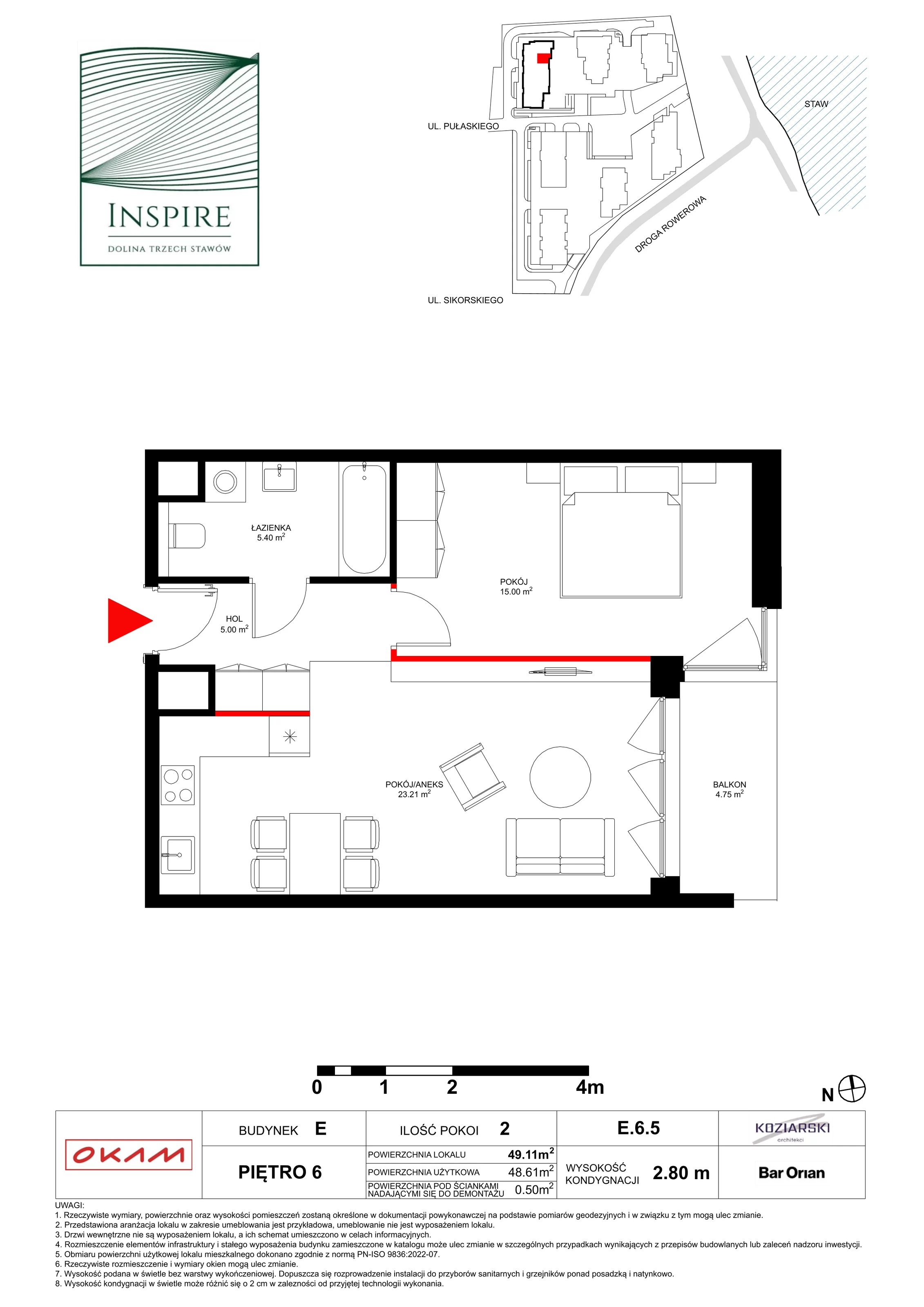 Apartament 48,61 m², piętro 6, oferta nr E.6.5, Inspire, Katowice, Osiedle Paderewskiego-Muchowiec, Dolina Trzech Stawów, ul. gen. Sikorskiego 41