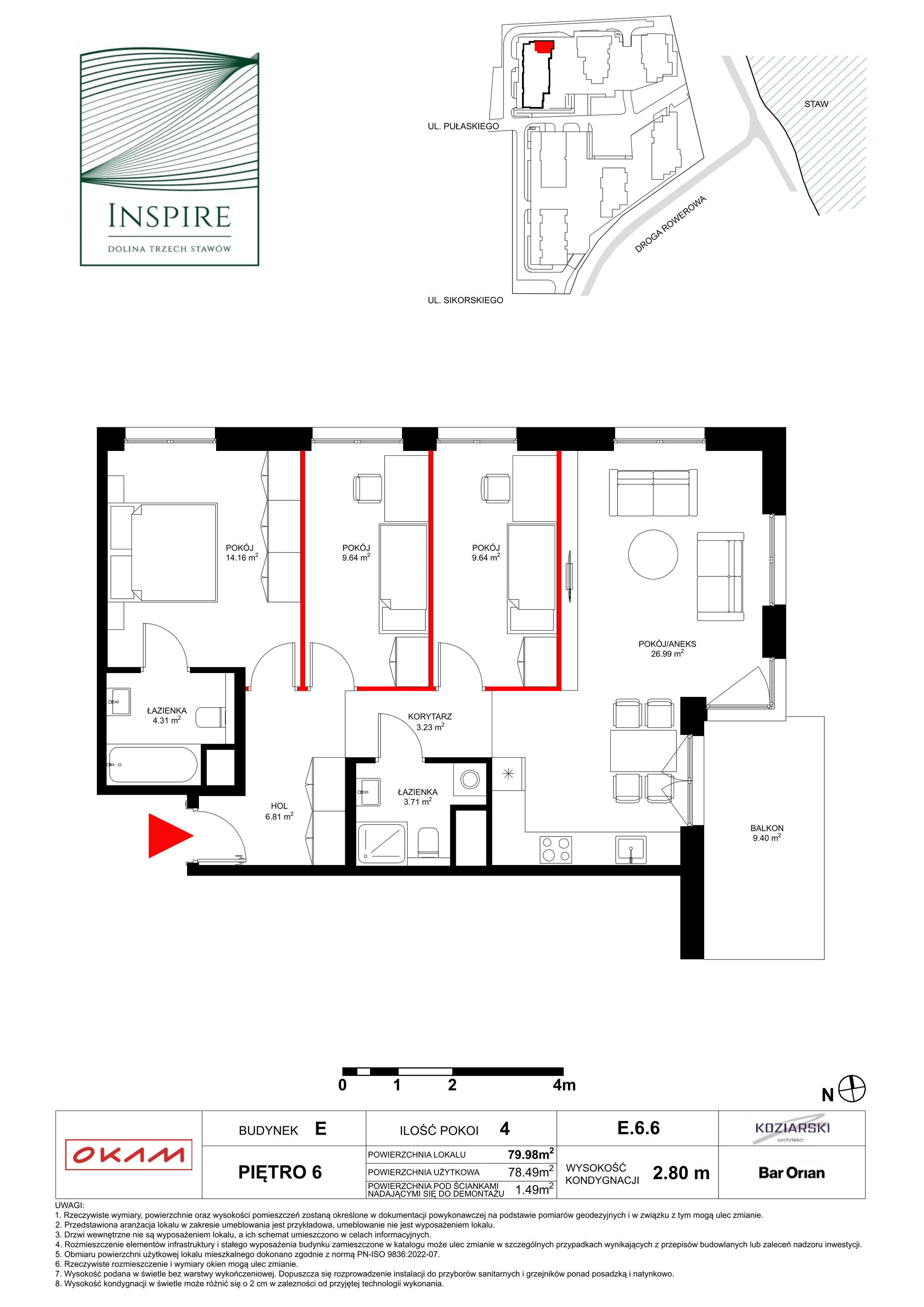 Mieszkanie 78,49 m², piętro 6, oferta nr E.6.6, Inspire, Katowice, Osiedle Paderewskiego-Muchowiec, Dolina Trzech Stawów, ul. gen. Sikorskiego 41