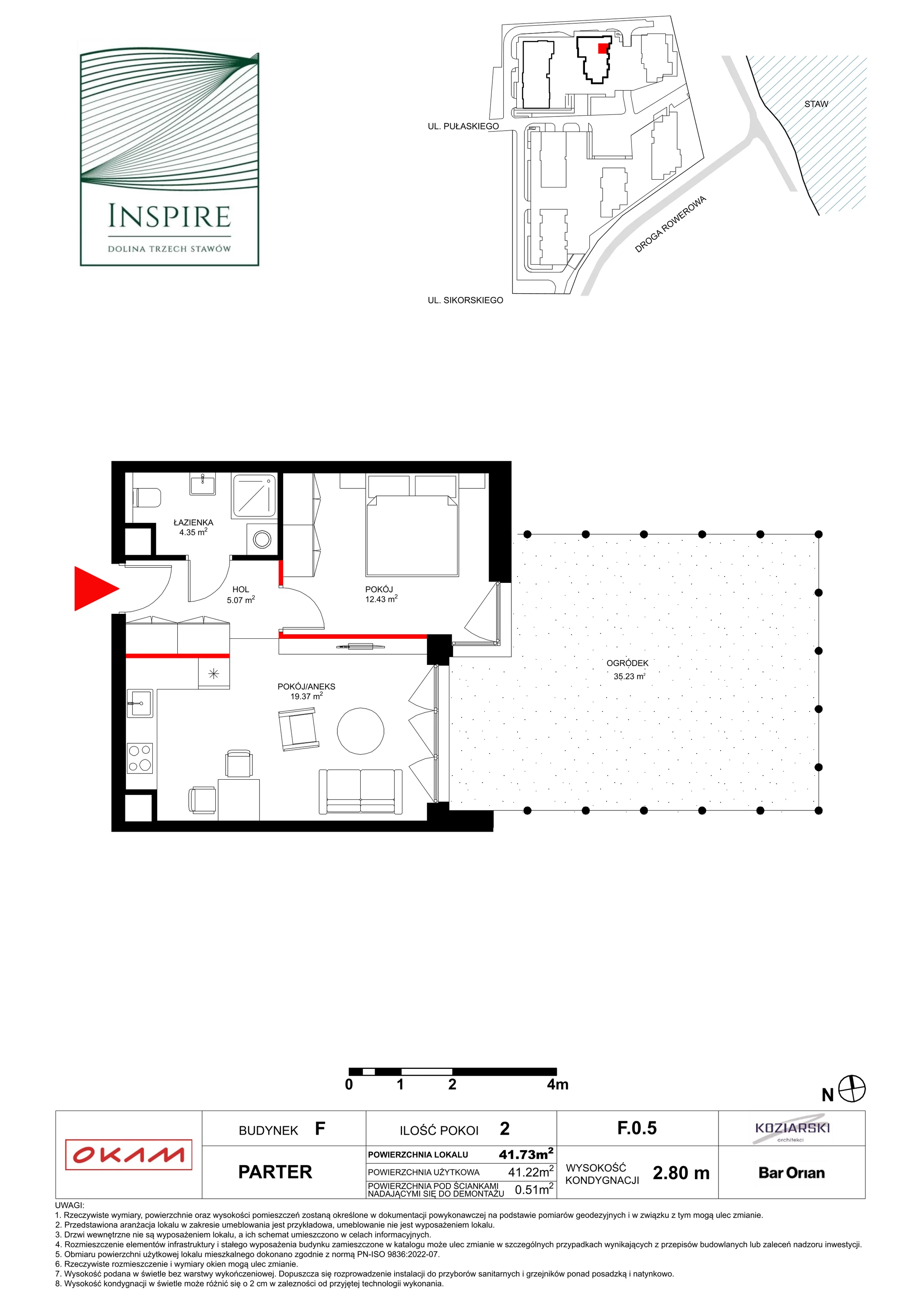 Apartament 41,23 m², parter, oferta nr F.0.5, Inspire, Katowice, Osiedle Paderewskiego-Muchowiec, Dolina Trzech Stawów, ul. gen. Sikorskiego 41